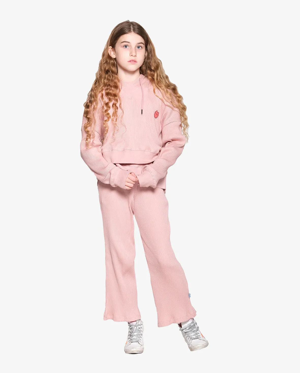 GRLFRND | Rose Pink Rib Cotton Wide Leg Pants