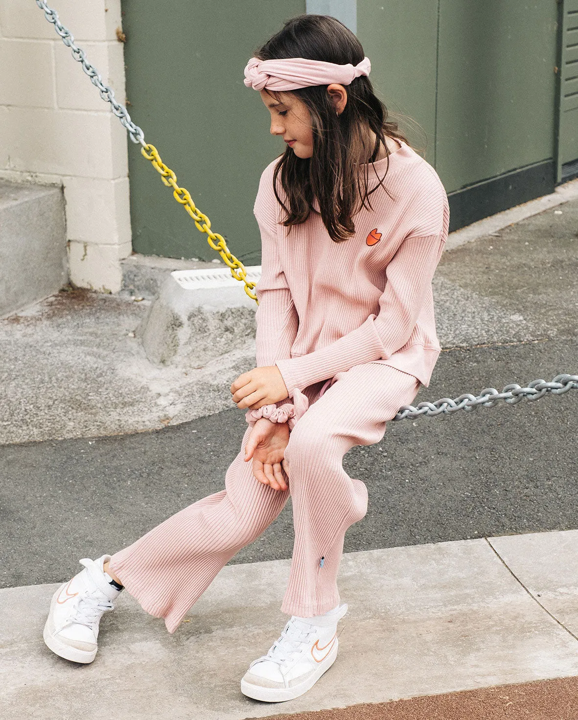 GRLFRND | Rose Pink Rib Cotton Wide Leg Pants