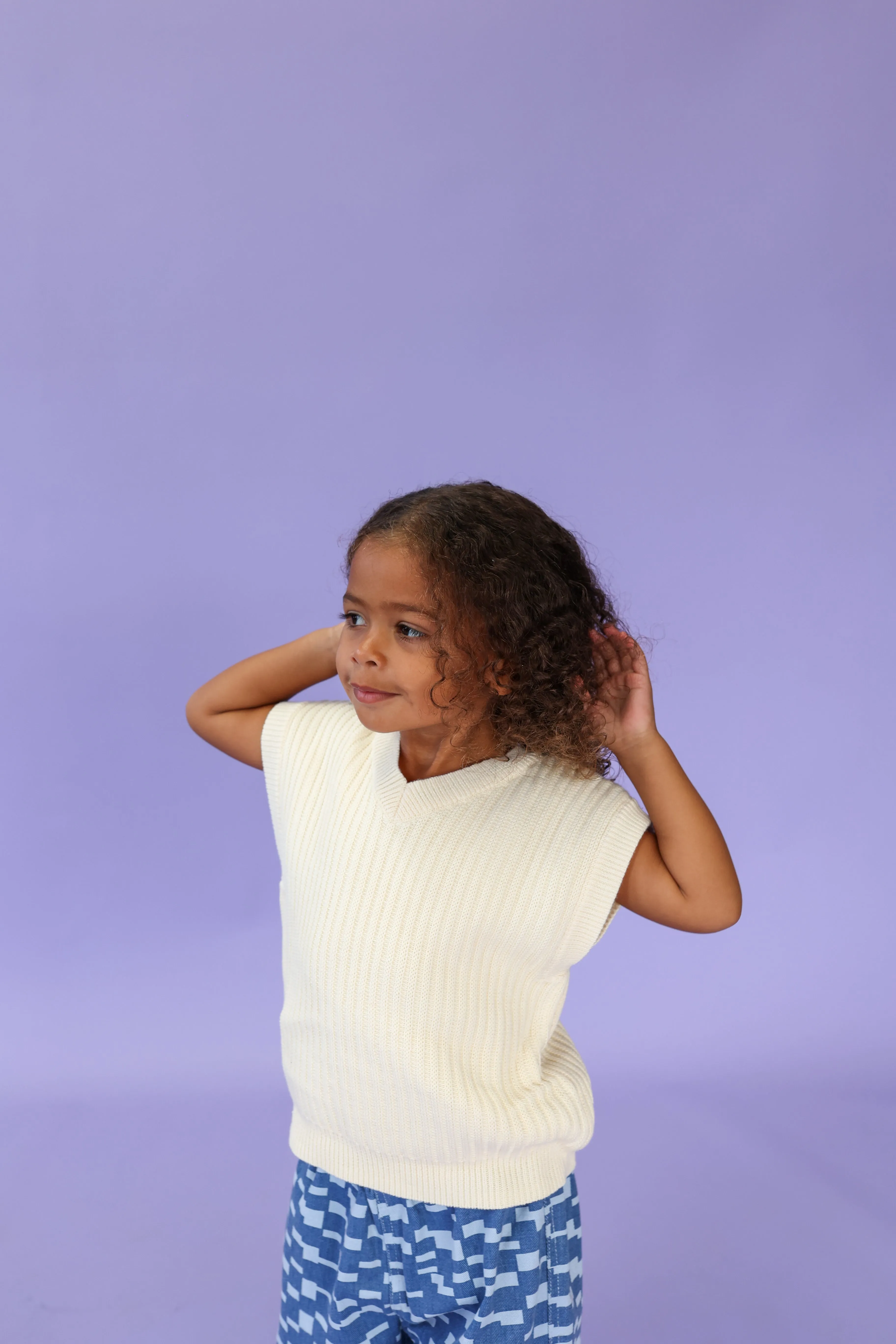 Grown Chunky Rib V-Neck Vest - Milk