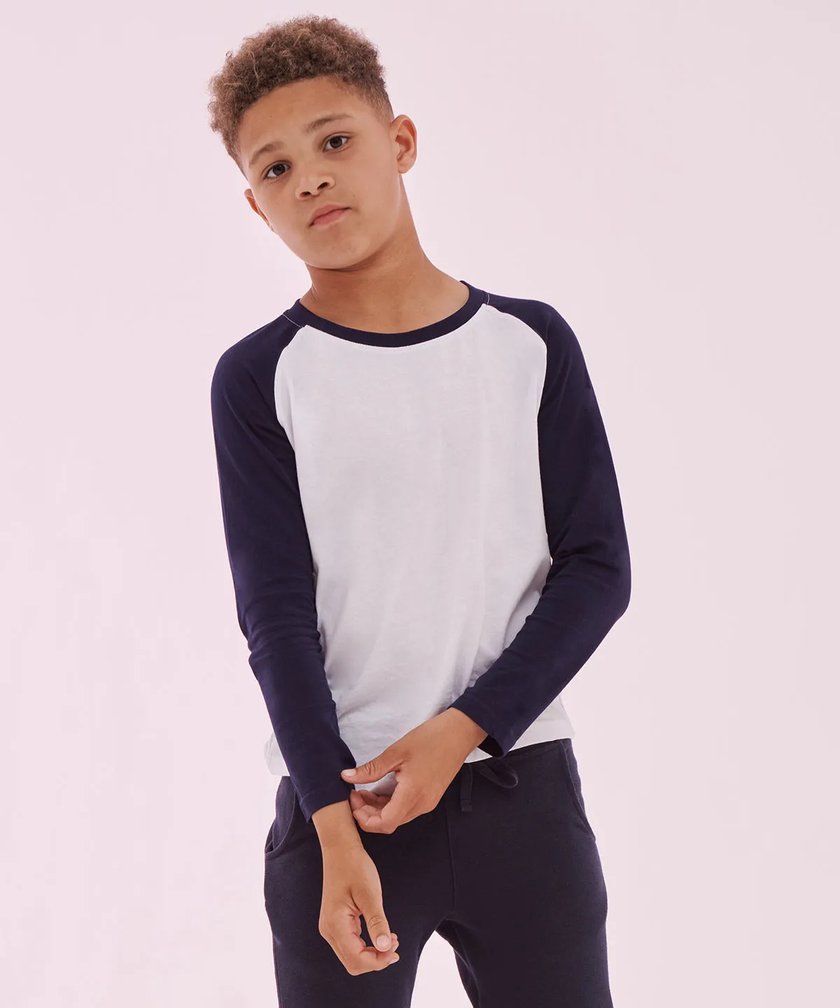 Heather Grey/Royal - Kids long sleeve baseball T