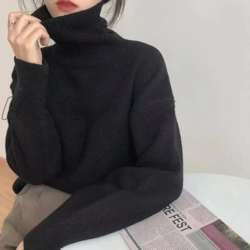 Hnewly Cashmere Elegant Turtle Neck Women Sweater Soft Knitted Basic Pullovers O Neck Loose Warm Female Knitwear Jumper