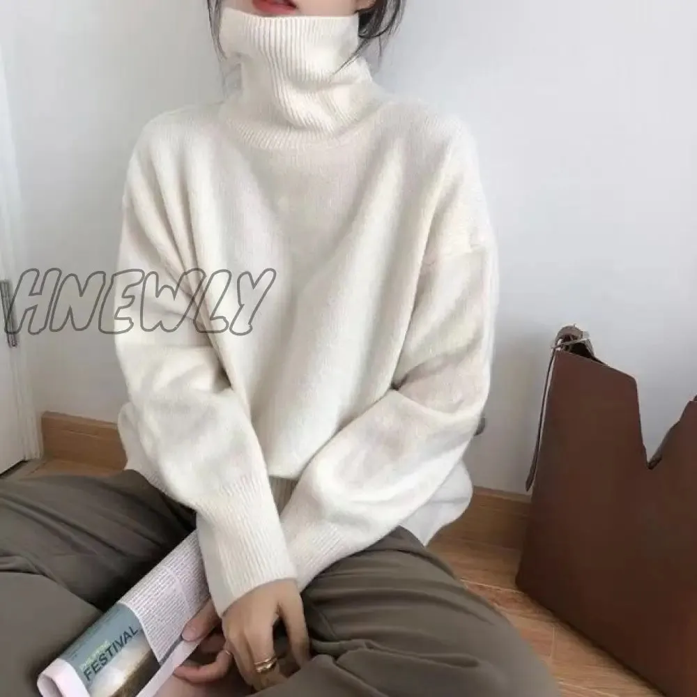Hnewly Cashmere Elegant Turtle Neck Women Sweater Soft Knitted Basic Pullovers O Neck Loose Warm Female Knitwear Jumper