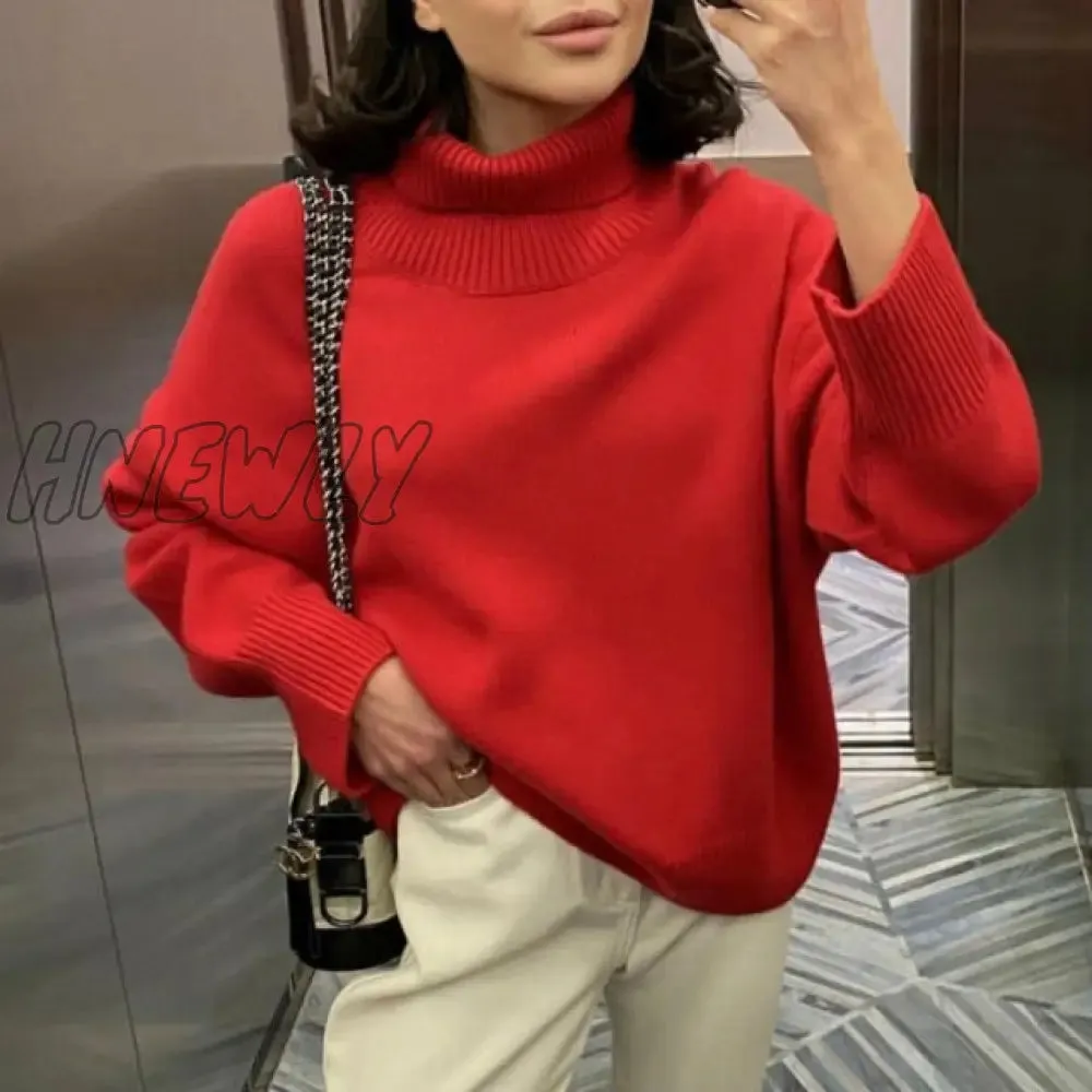 Hnewly Cashmere Elegant Turtle Neck Women Sweater Soft Knitted Basic Pullovers O Neck Loose Warm Female Knitwear Jumper