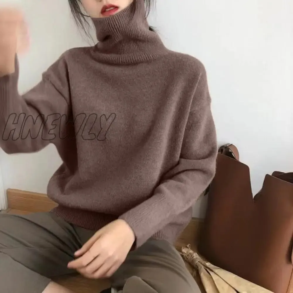 Hnewly Cashmere Elegant Turtle Neck Women Sweater Soft Knitted Basic Pullovers O Neck Loose Warm Female Knitwear Jumper