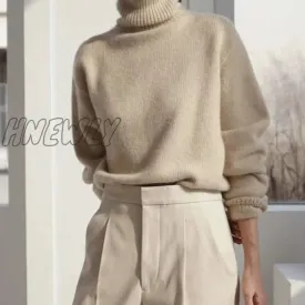 Hnewly Cashmere Elegant Turtle Neck Women Sweater Soft Knitted Basic Pullovers O Neck Loose Warm Female Knitwear Jumper