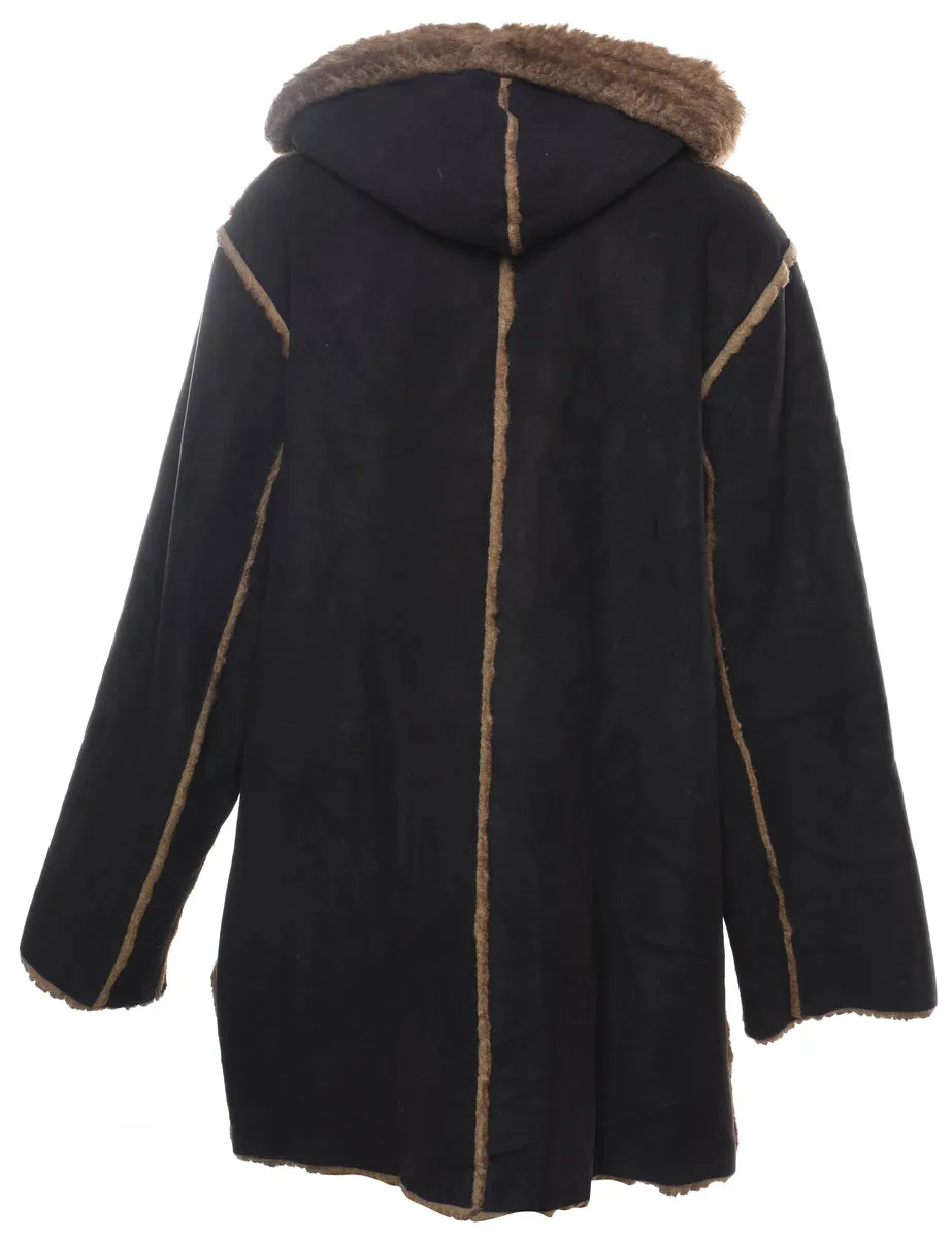 Hooded Black Coat - L
