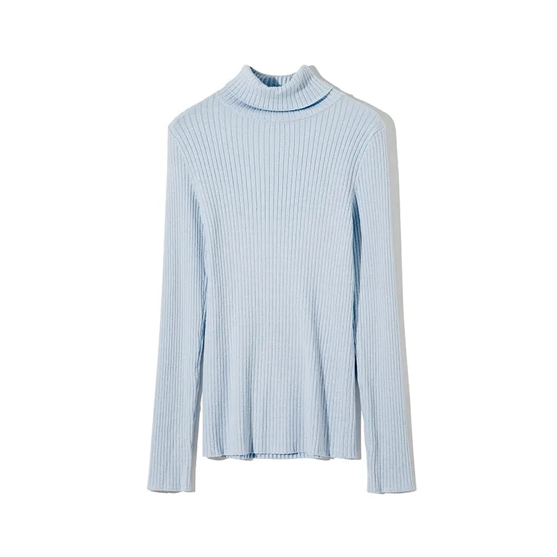 Joskaa Christmas Gift WOTWOY Basic Knitted Turtleneck Sweaters Women Autumn Winter Slim Fit Bottoming Pullovers Women Solid Cotton Knitwear Female