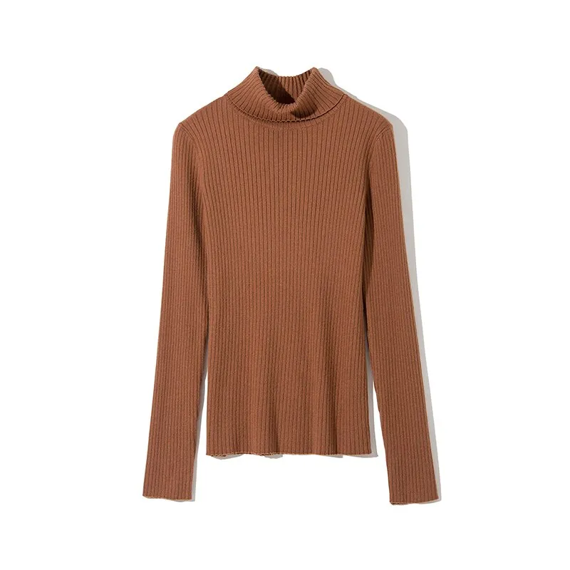 Joskaa Christmas Gift WOTWOY Basic Knitted Turtleneck Sweaters Women Autumn Winter Slim Fit Bottoming Pullovers Women Solid Cotton Knitwear Female