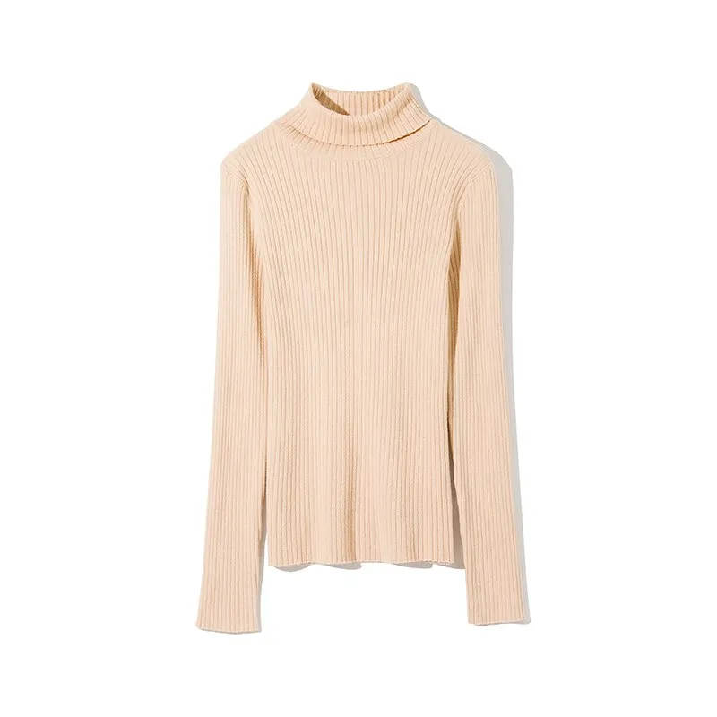 Joskaa Christmas Gift WOTWOY Basic Knitted Turtleneck Sweaters Women Autumn Winter Slim Fit Bottoming Pullovers Women Solid Cotton Knitwear Female
