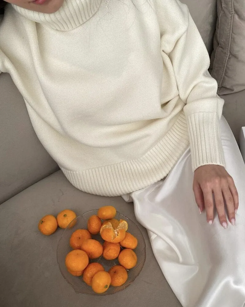 Joskaa Christmas Gift WOTWOY Turtleneck Knitted Sweater Women Autumn Winter Oversized Loose-fitt Basic Pullovers Female Solid Jumpers Soft Knit Tops