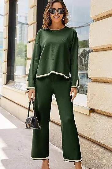 knitted sweater wide-leg pants casual suit