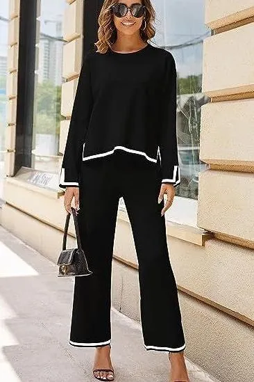 knitted sweater wide-leg pants casual suit