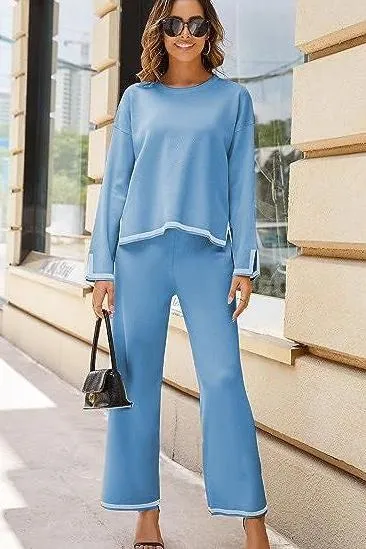knitted sweater wide-leg pants casual suit