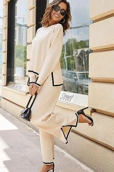 knitted sweater wide-leg pants casual suit