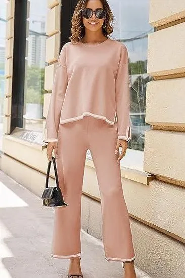 knitted sweater wide-leg pants casual suit