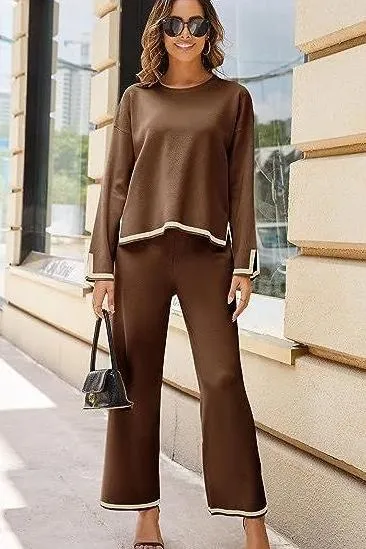 knitted sweater wide-leg pants casual suit