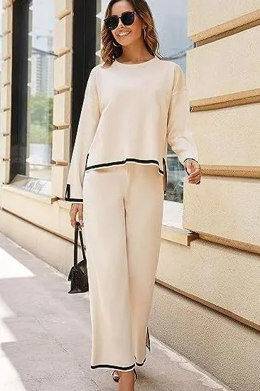 knitted sweater wide-leg pants casual suit