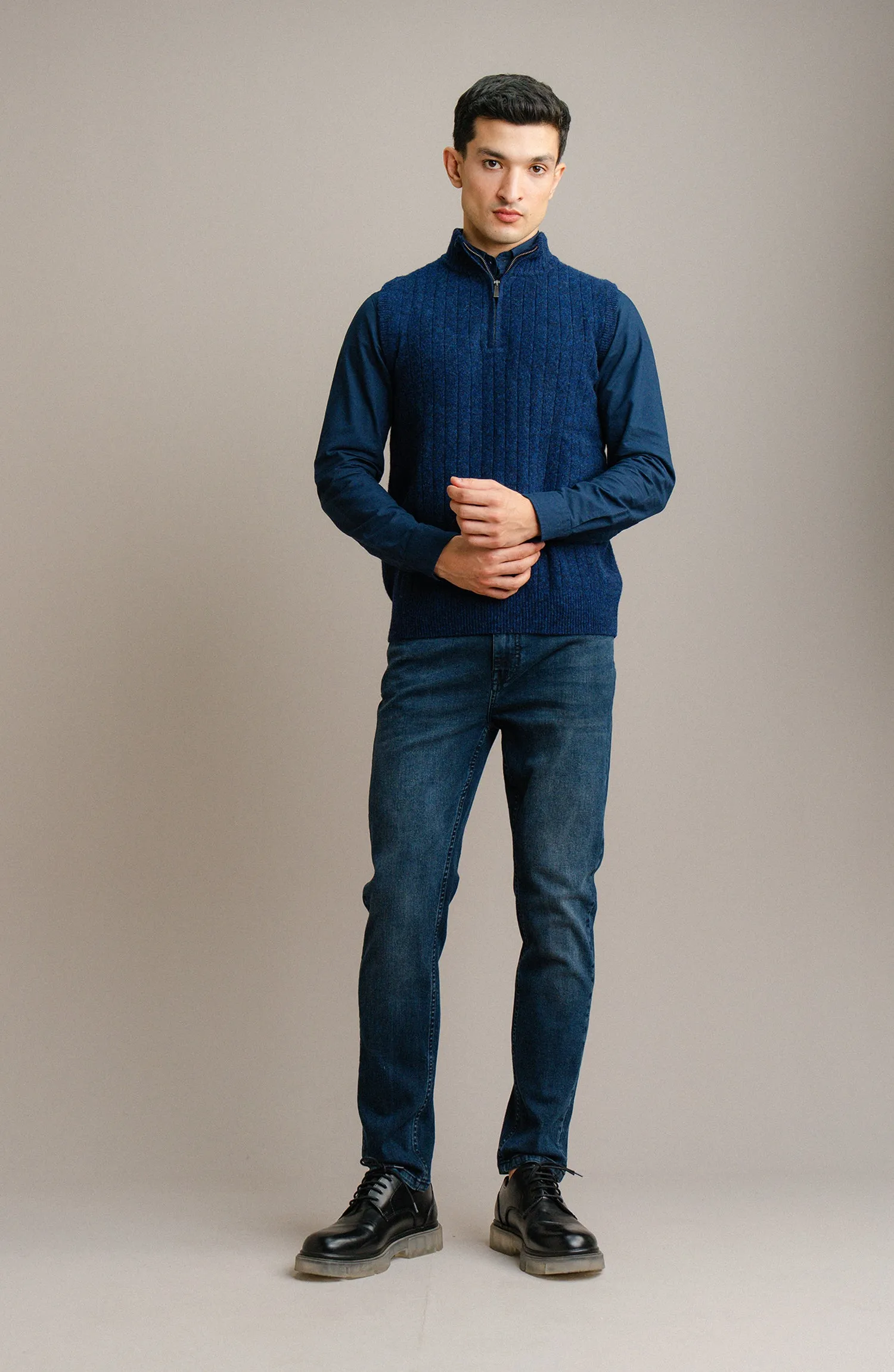 Lambs Wool Mock Neck Zipper-Sleeve Less