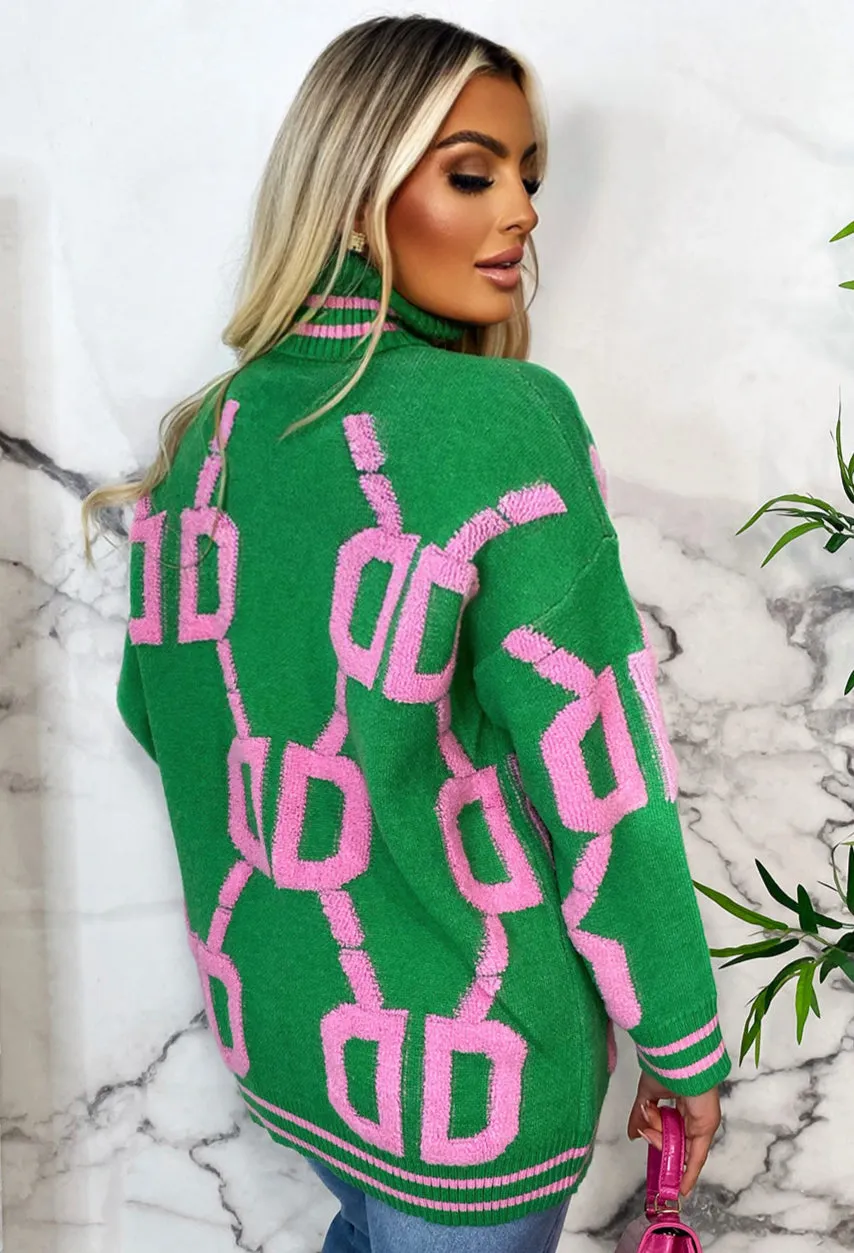 Like Candy Green Pink Textured Oversized Jumper