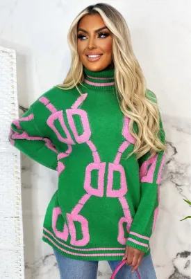 Like Candy Green Pink Textured Oversized Jumper