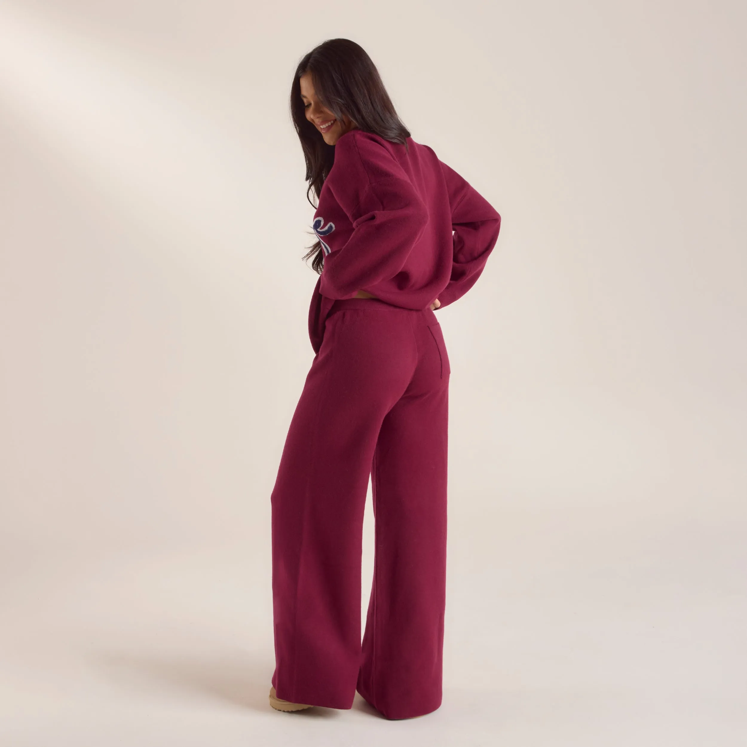 Logo Knitted Pants - Burgundy