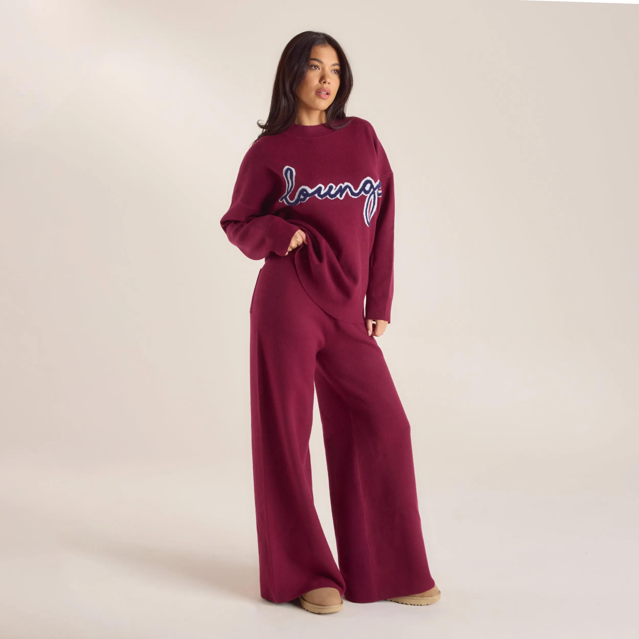 Logo Knitted Pants - Burgundy