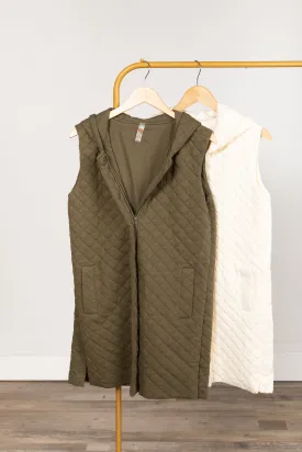 Longline Quilted Cotton Blend Vest