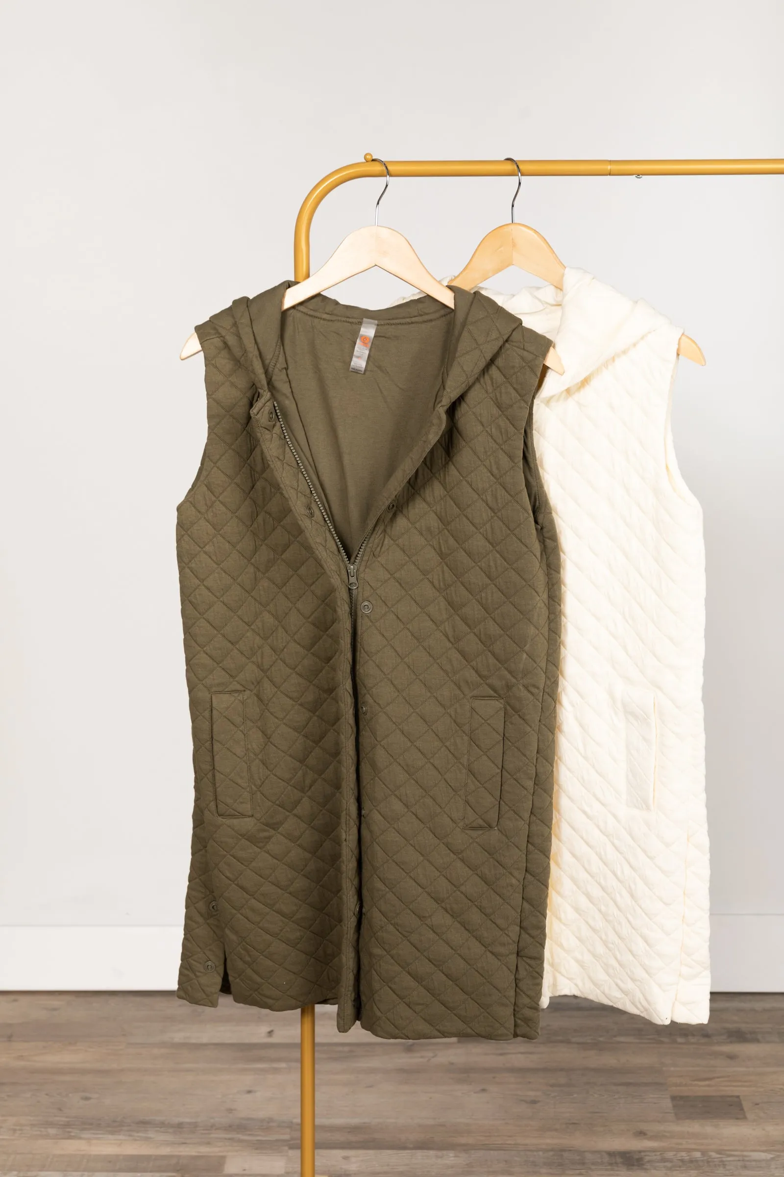 Longline Quilted Cotton Blend Vest