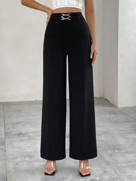Loose Wide Leg Pants With Chain Detail