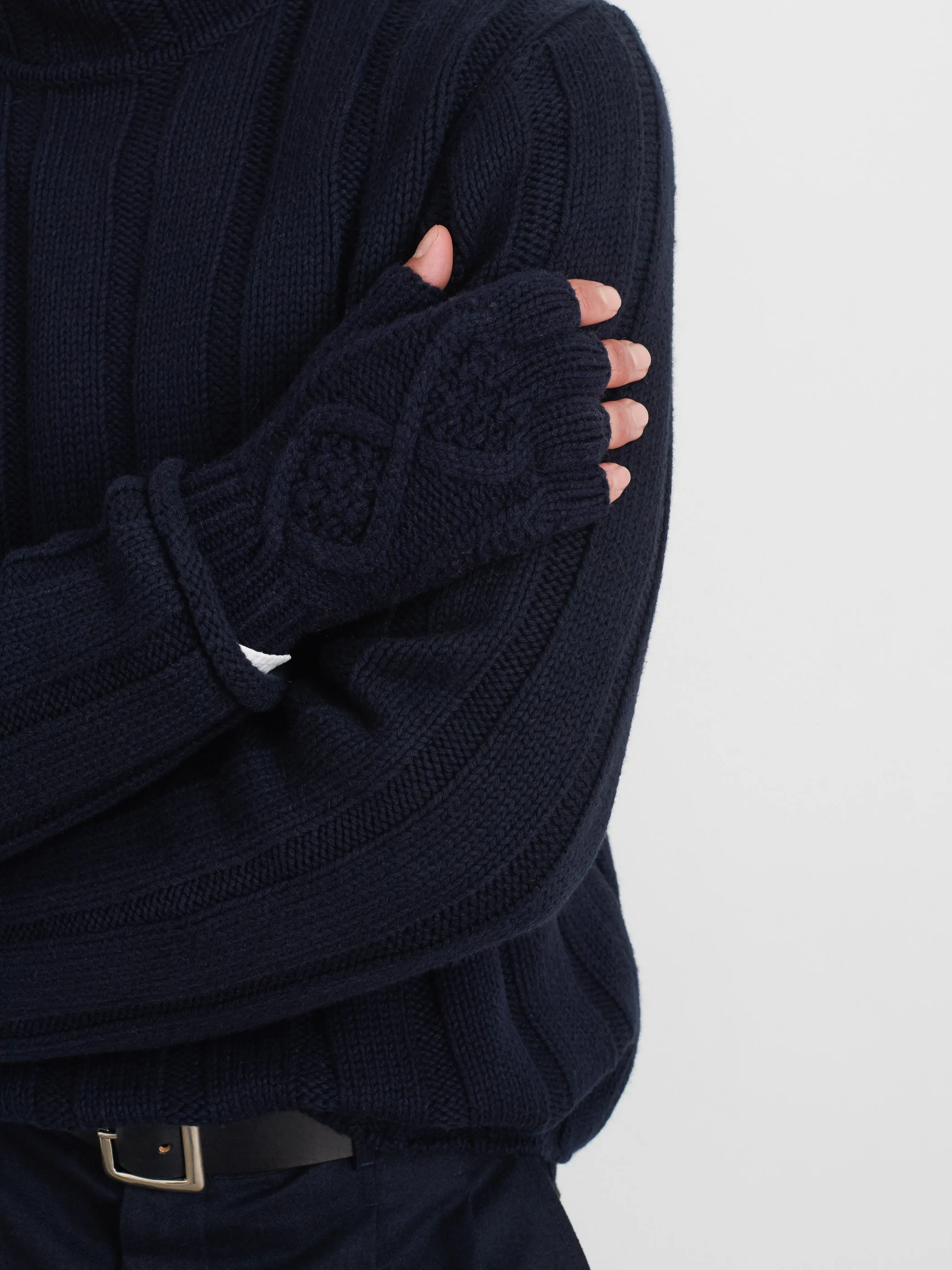 Mateo Roll Neck Sweater In Ribbed Wool Cotton
