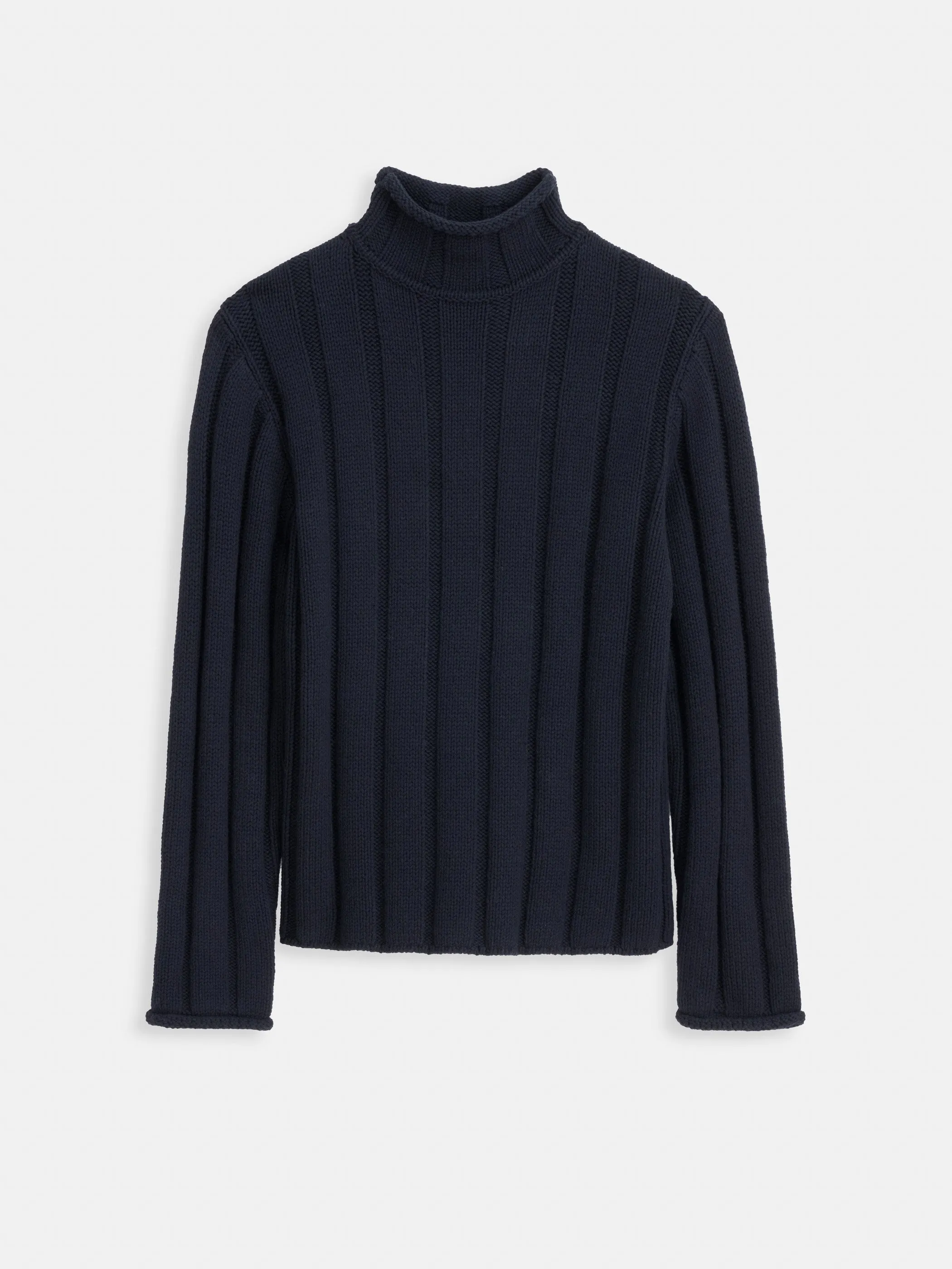 Mateo Roll Neck Sweater In Ribbed Wool Cotton