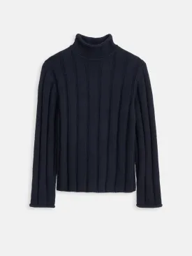 Mateo Roll Neck Sweater In Ribbed Wool Cotton