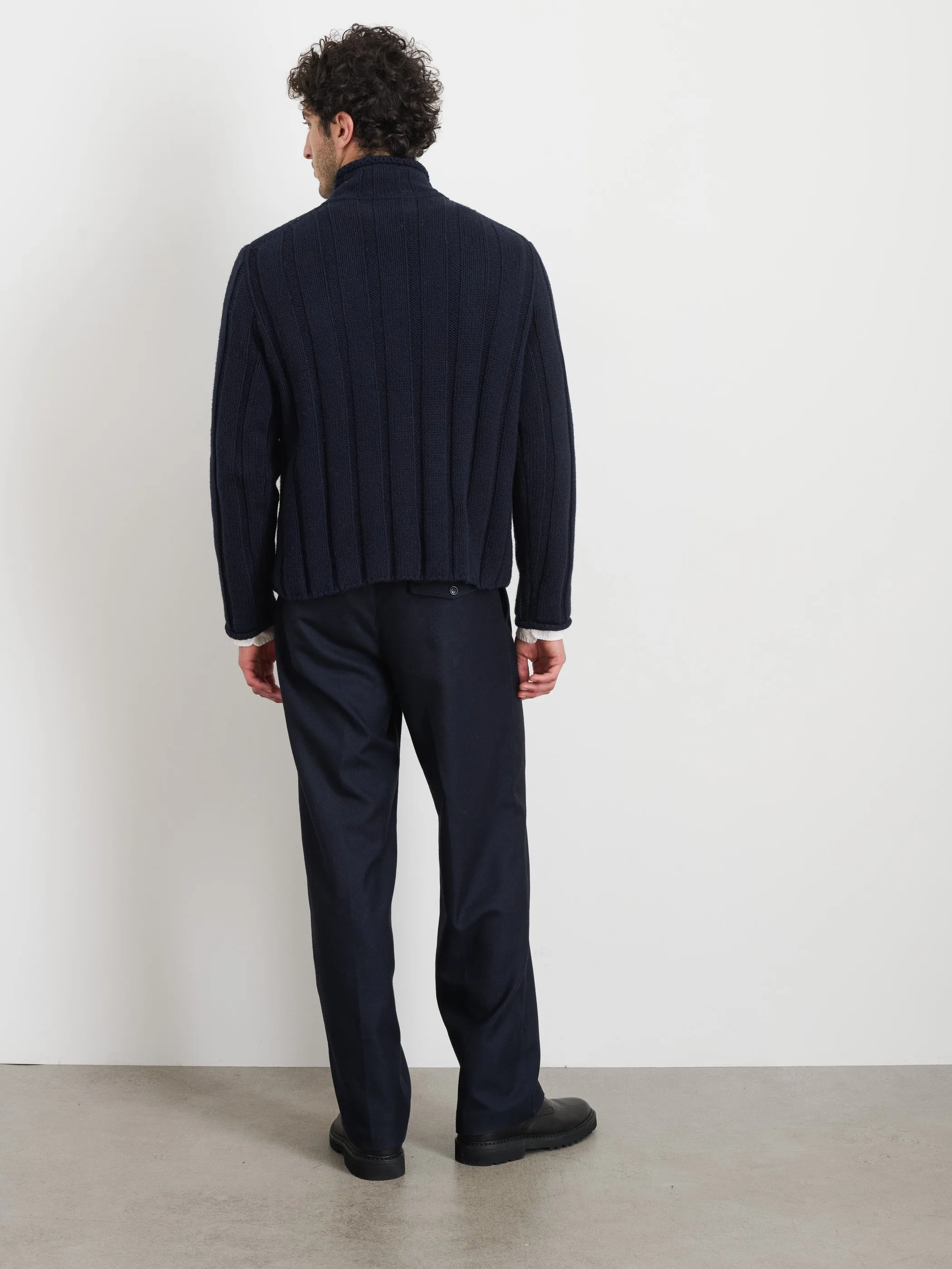 Mateo Roll Neck Sweater In Ribbed Wool Cotton