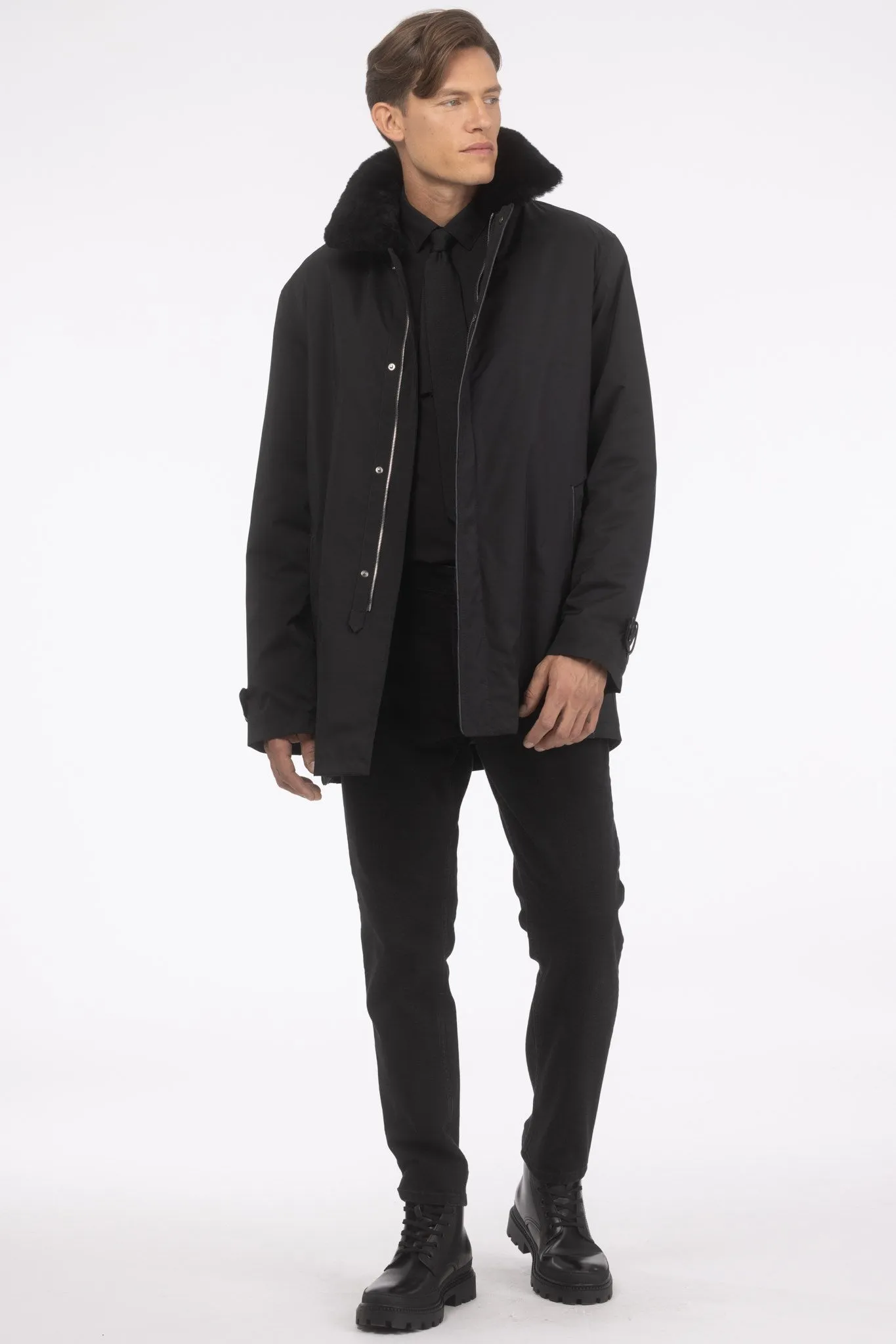 Men's Coat with Detachable Select Shearling Lamb Lining and Collar