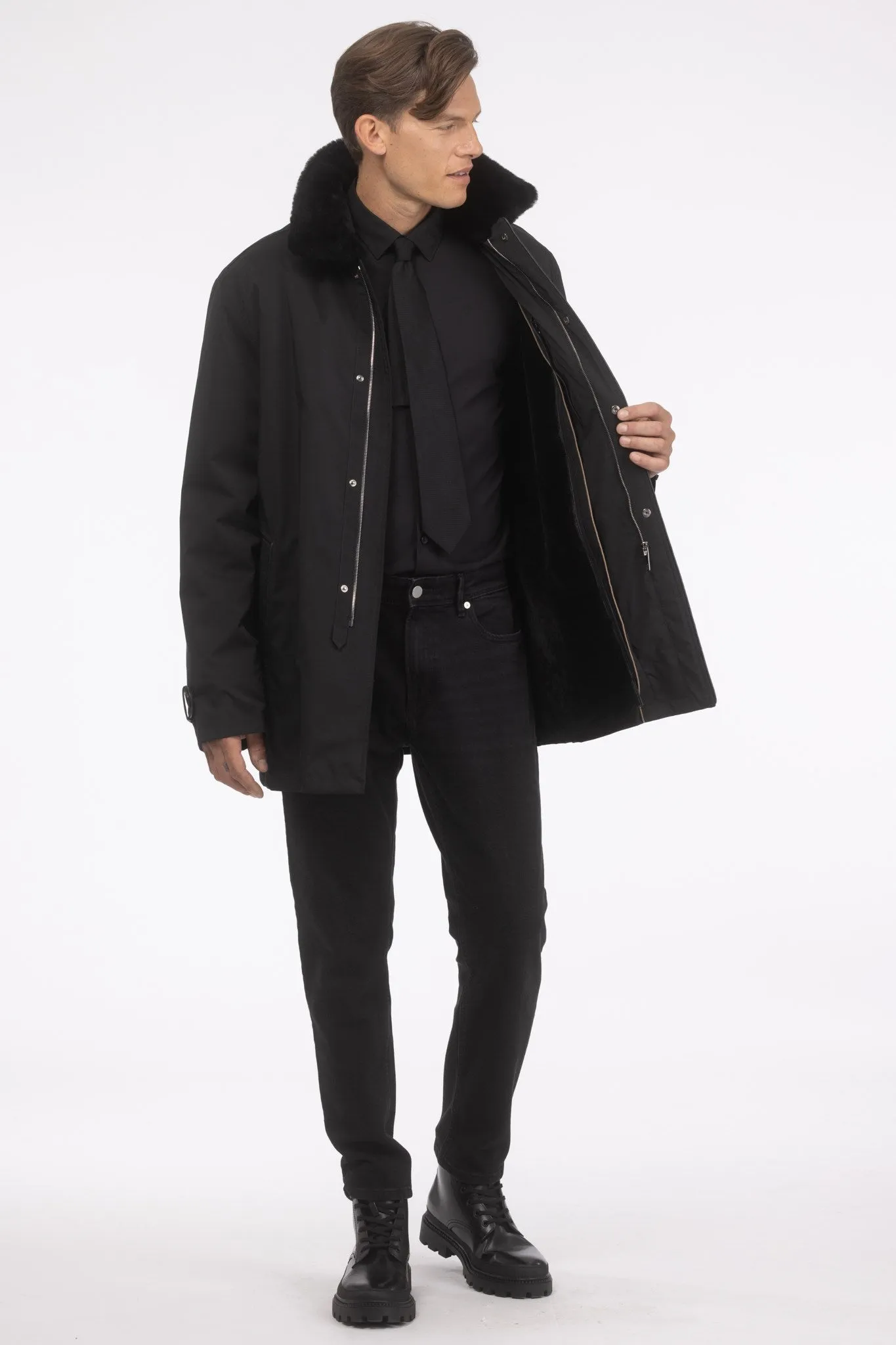 Men's Coat with Detachable Select Shearling Lamb Lining and Collar