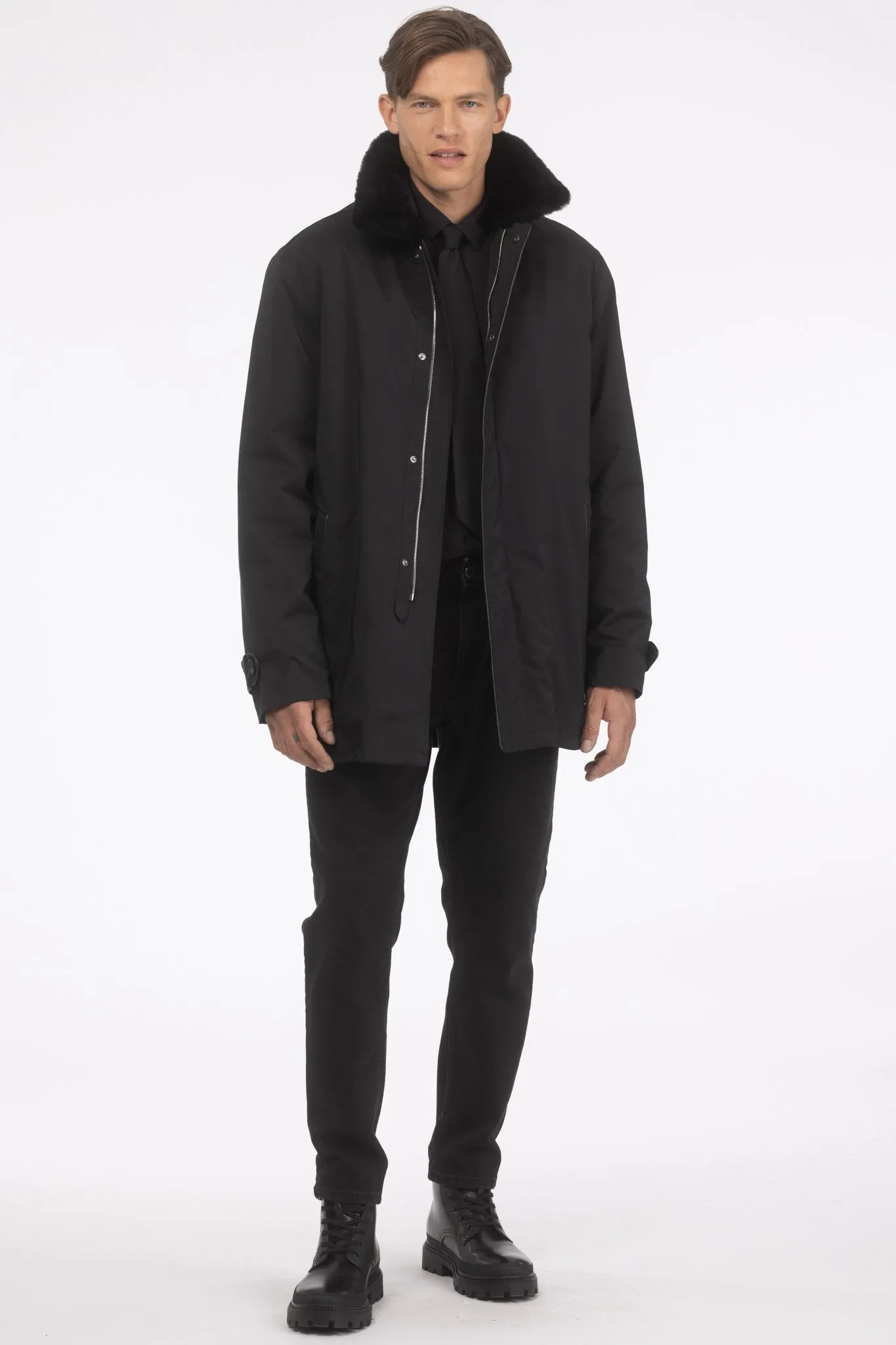 Men's Coat with Detachable Select Shearling Lamb Lining and Collar