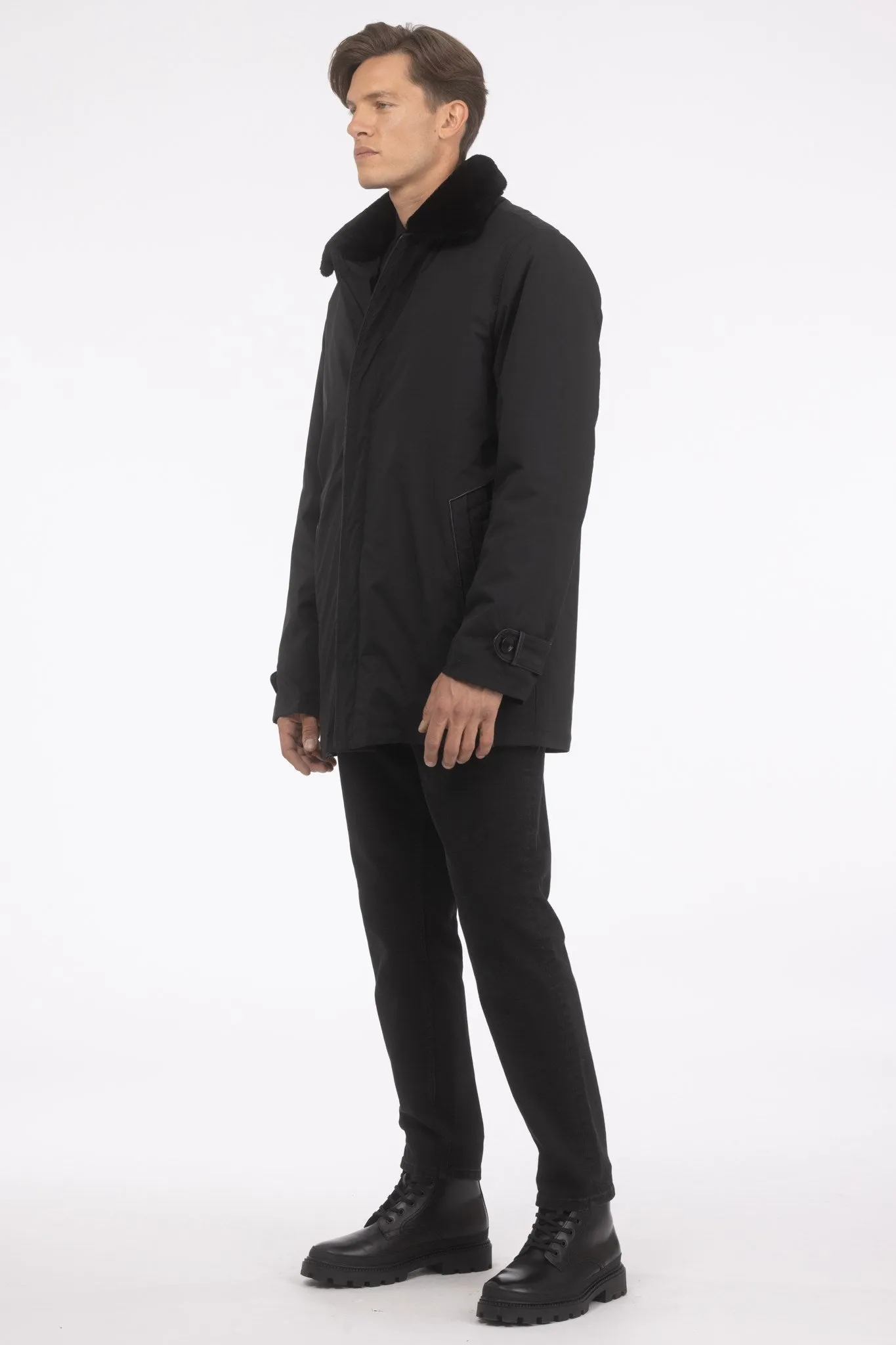 Men's Coat with Detachable Select Shearling Lamb Lining and Collar