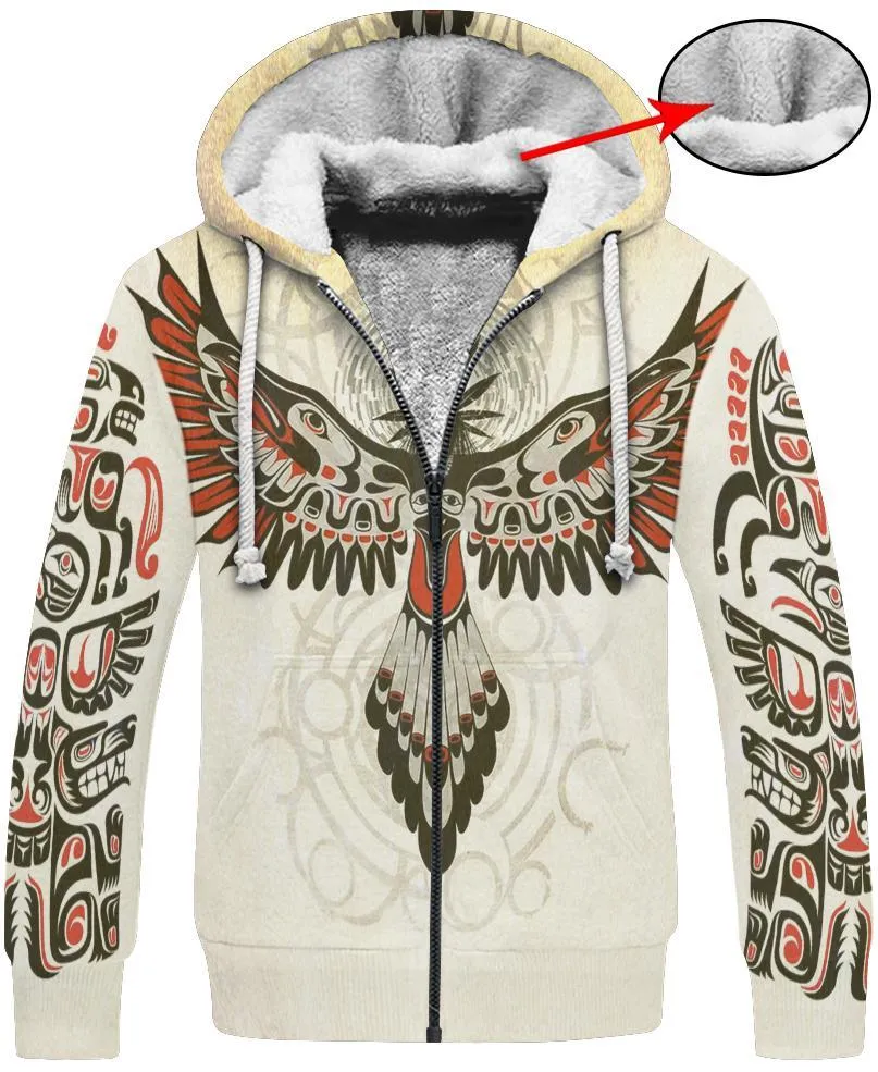 Men's Hoodies 3D Print 10 Different Styles Zipper Sweat Jacket Fleece Lined Drawstring Hood Feathers Fringe Thunderbird Hairpipe Beads Longhorn Native American Indian Beads Sizes S - 6X