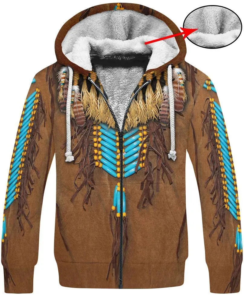 Men's Hoodies 3D Print 10 Different Styles Zipper Sweat Jacket Fleece Lined Drawstring Hood Feathers Fringe Thunderbird Hairpipe Beads Longhorn Native American Indian Beads Sizes S - 6X