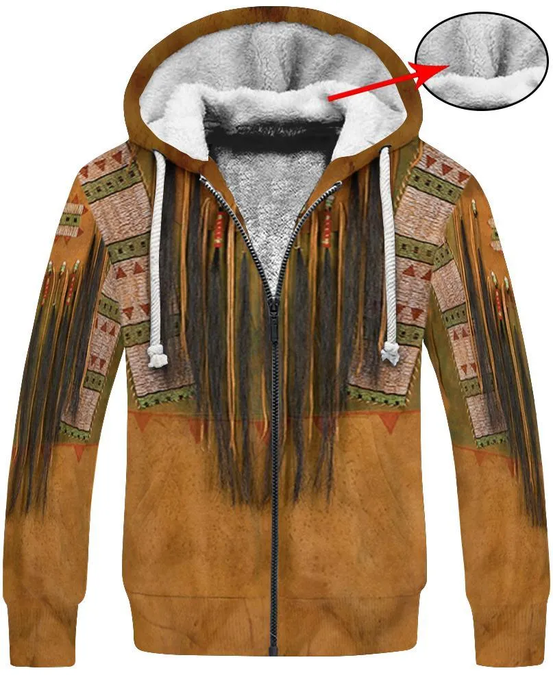 Men's Hoodies 3D Print 10 Different Styles Zipper Sweat Jacket Fleece Lined Drawstring Hood Feathers Fringe Thunderbird Hairpipe Beads Longhorn Native American Indian Beads Sizes S - 6X