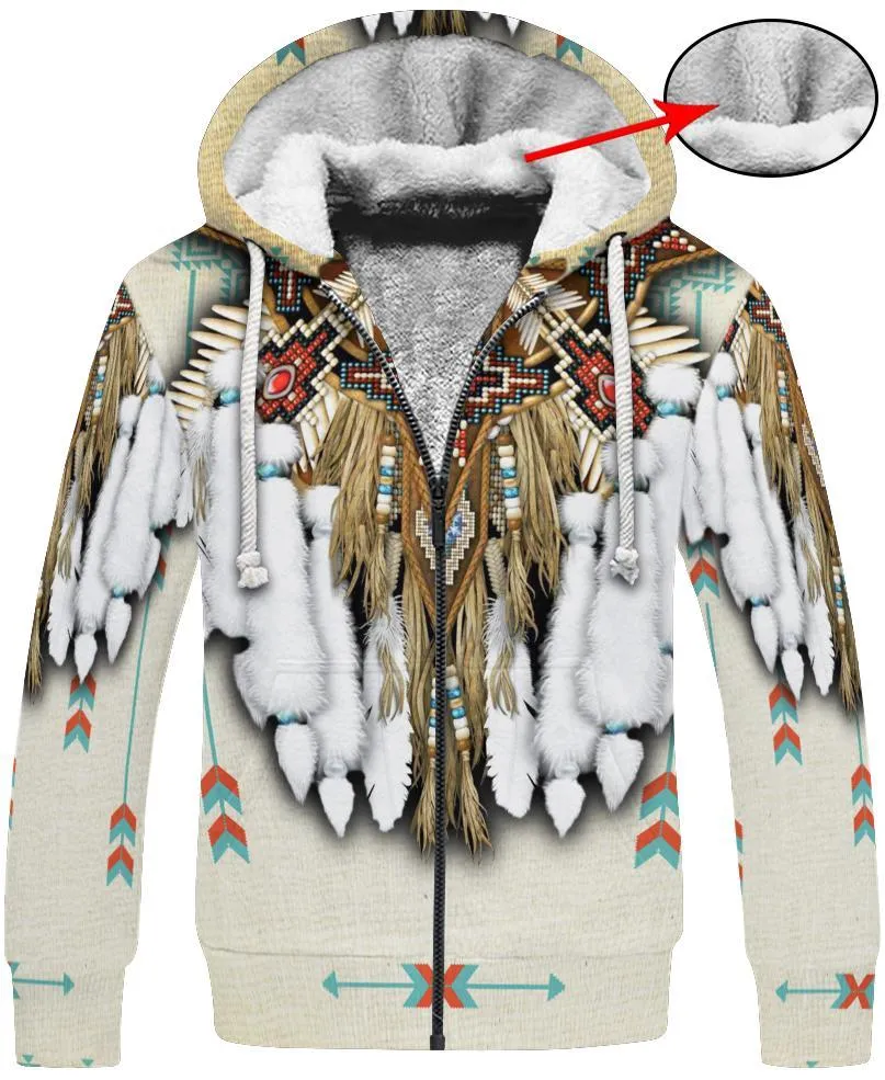 Men's Hoodies 3D Print 10 Different Styles Zipper Sweat Jacket Fleece Lined Drawstring Hood Feathers Fringe Thunderbird Hairpipe Beads Longhorn Native American Indian Beads Sizes S - 6X