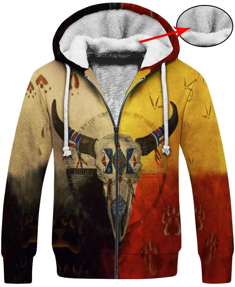 Men's Hoodies 3D Print 10 Different Styles Zipper Sweat Jacket Fleece Lined Drawstring Hood Feathers Fringe Thunderbird Hairpipe Beads Longhorn Native American Indian Beads Sizes S - 6X