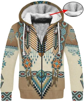 Men's Hoodies 3D Print 10 Different Styles Zipper Sweat Jacket Fleece Lined Drawstring Hood Feathers Fringe Thunderbird Hairpipe Beads Longhorn Native American Indian Beads Sizes S - 6X