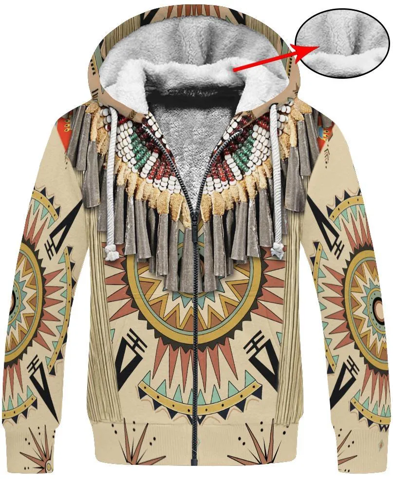 Men's Hoodies 3D Print 10 Different Styles Zipper Sweat Jacket Fleece Lined Drawstring Hood Feathers Fringe Thunderbird Hairpipe Beads Longhorn Native American Indian Beads Sizes S - 6X