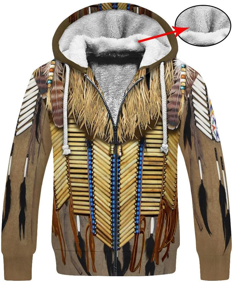 Men's Hoodies 3D Print 10 Different Styles Zipper Sweat Jacket Fleece Lined Drawstring Hood Feathers Fringe Thunderbird Hairpipe Beads Longhorn Native American Indian Beads Sizes S - 6X