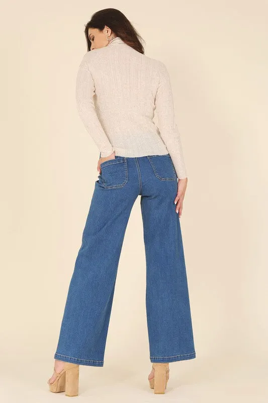 Midway Beige Mock Neck Wool Blend Sweater