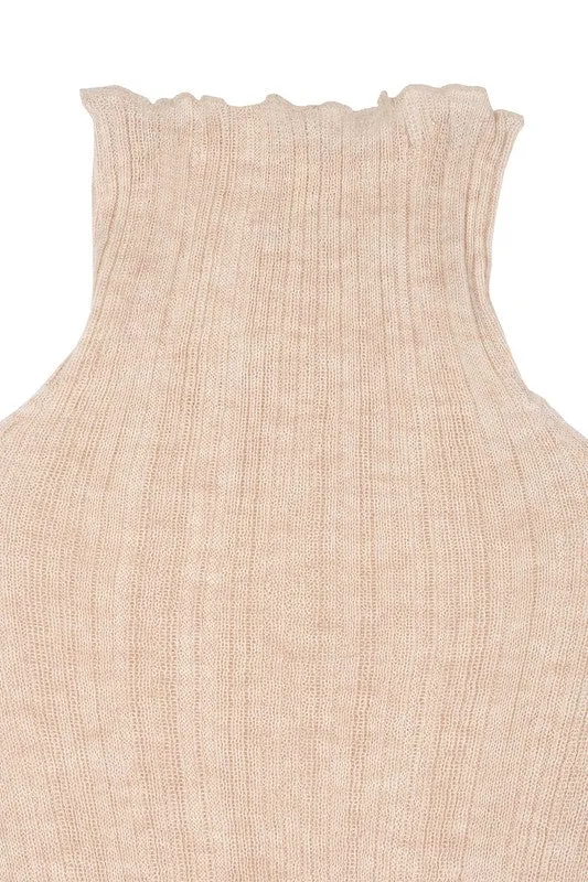 Midway Beige Mock Neck Wool Blend Sweater