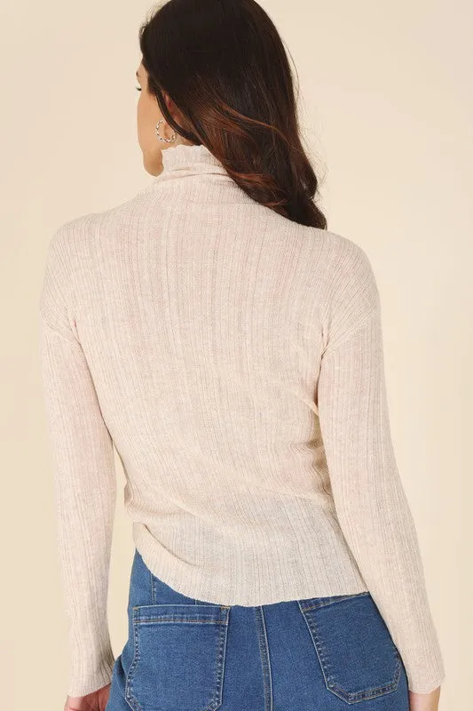 Midway Beige Mock Neck Wool Blend Sweater