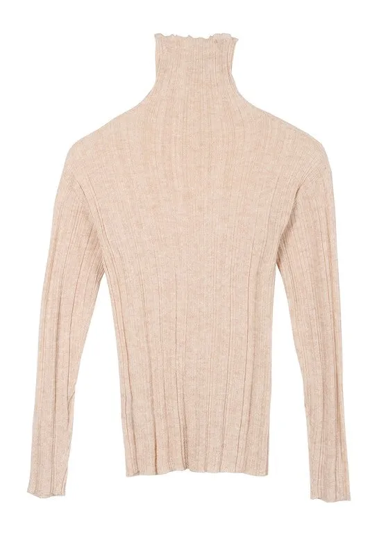 Midway Beige Mock Neck Wool Blend Sweater