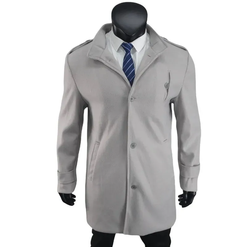 Männliche Streetwear-Jacke für Herren, einfarbig, einreihig, Wolljacken, Futter mit mehreren Taschen und Epaulette, Herbst-Wintermantel